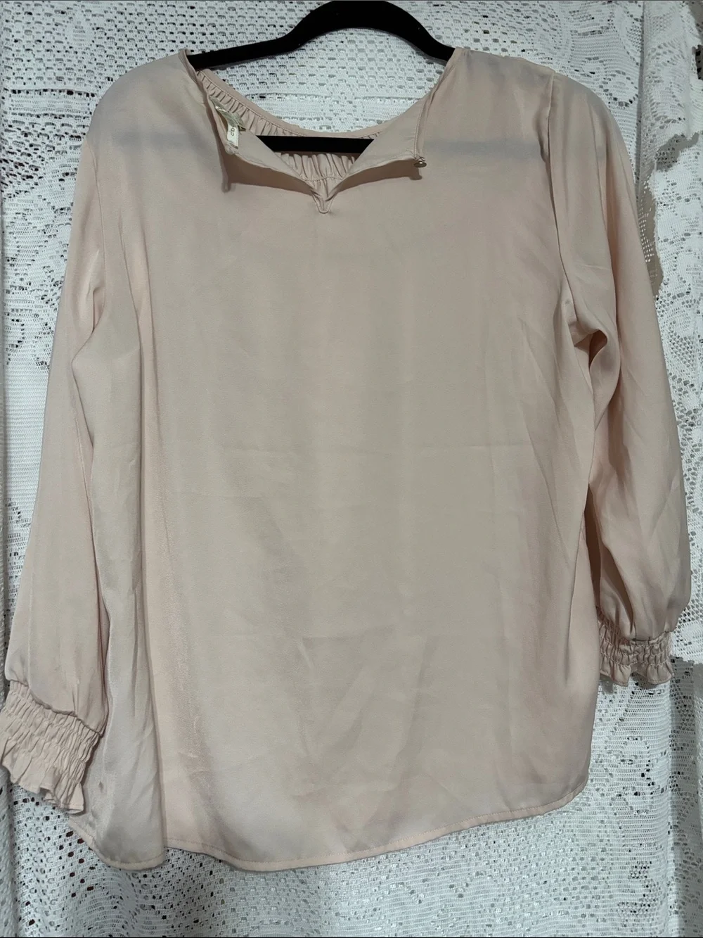 Smocked Yoke & cuffs Long-Sleeve Blouse in Soft Blush
